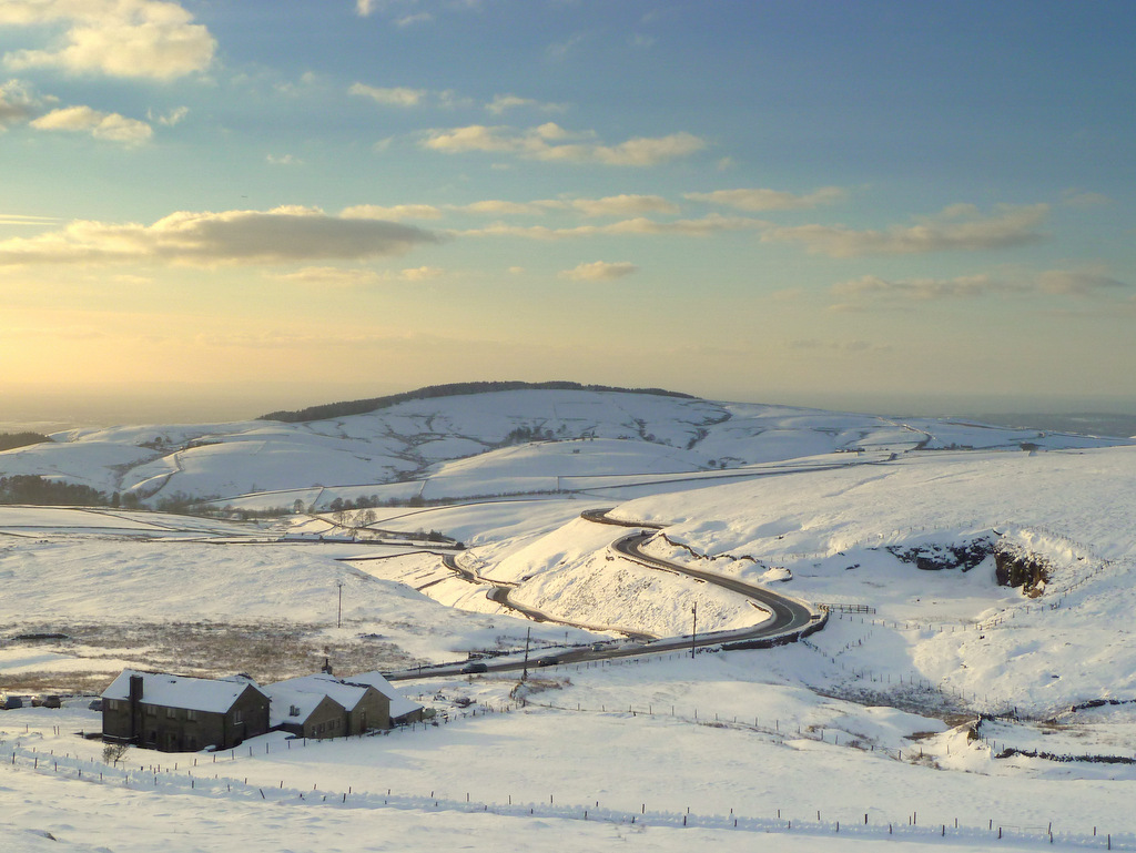 A537 Cat and Fiddle road seen from above Stake Farm